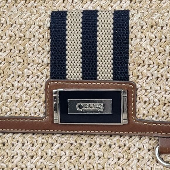 Crossbody Purse CHAPS Straw Vegan Faux Leather Cloth Strap Metal Logo Slim - Picture 10 of 16